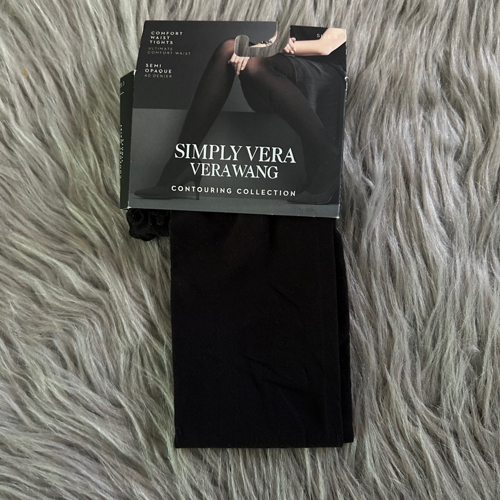 Simply Vera‎ Vera Wang Comfort Waist Tights Womens Size 3 Black Semi Opaque